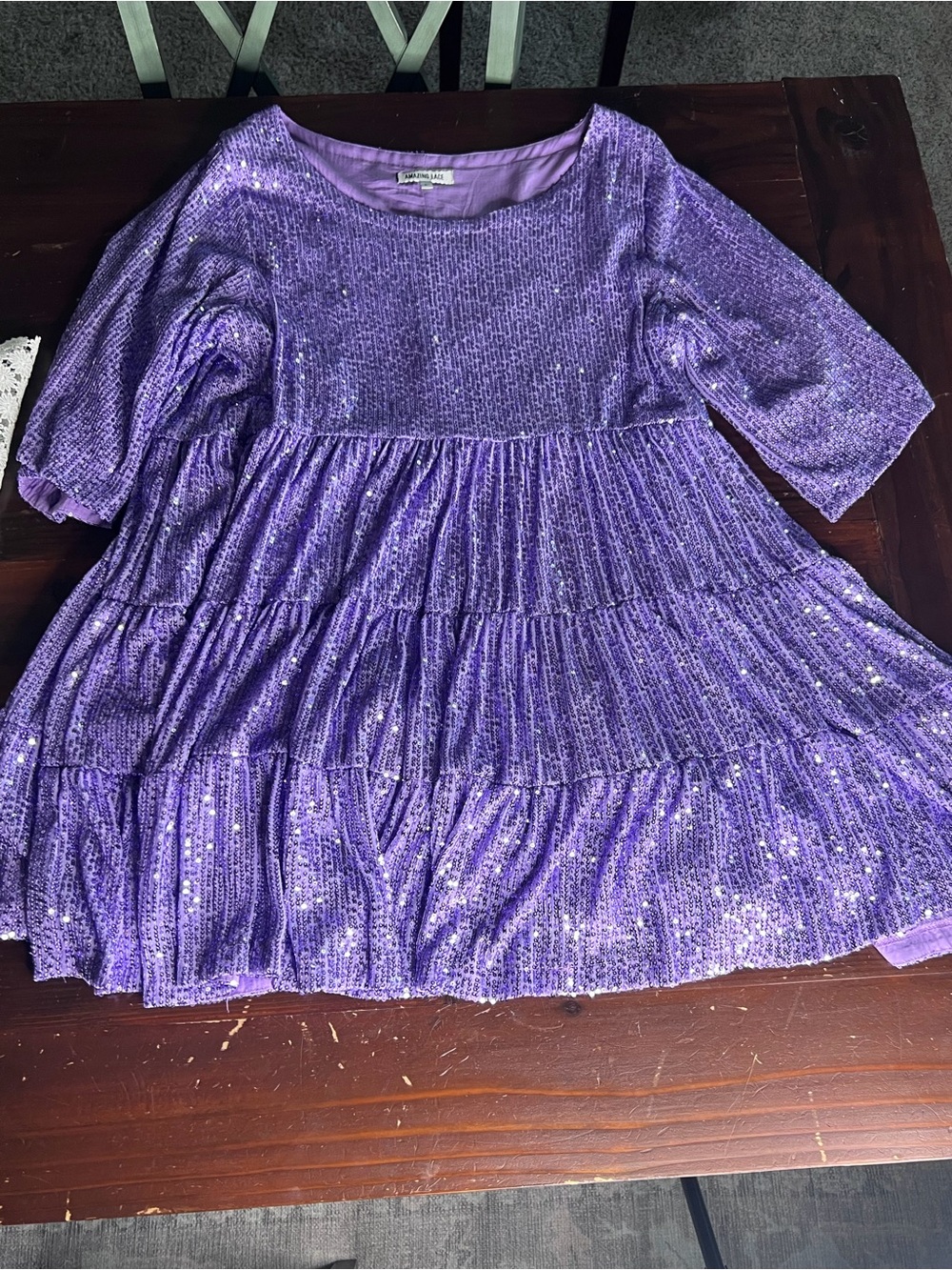 Amazing Lace Shimmering Purple Tiered Mini Dress